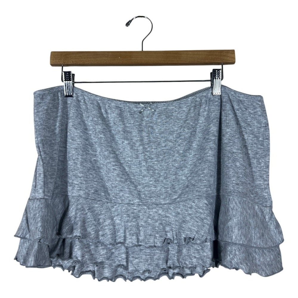 Unbranded Pointelle Knit Ruffle Mini Skirt Heather Grey Coquette Bow Size 35W